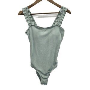 Womens Frill Trim One Piece Swimsuit Womens Size M Green Summer Swim Beach Vacay